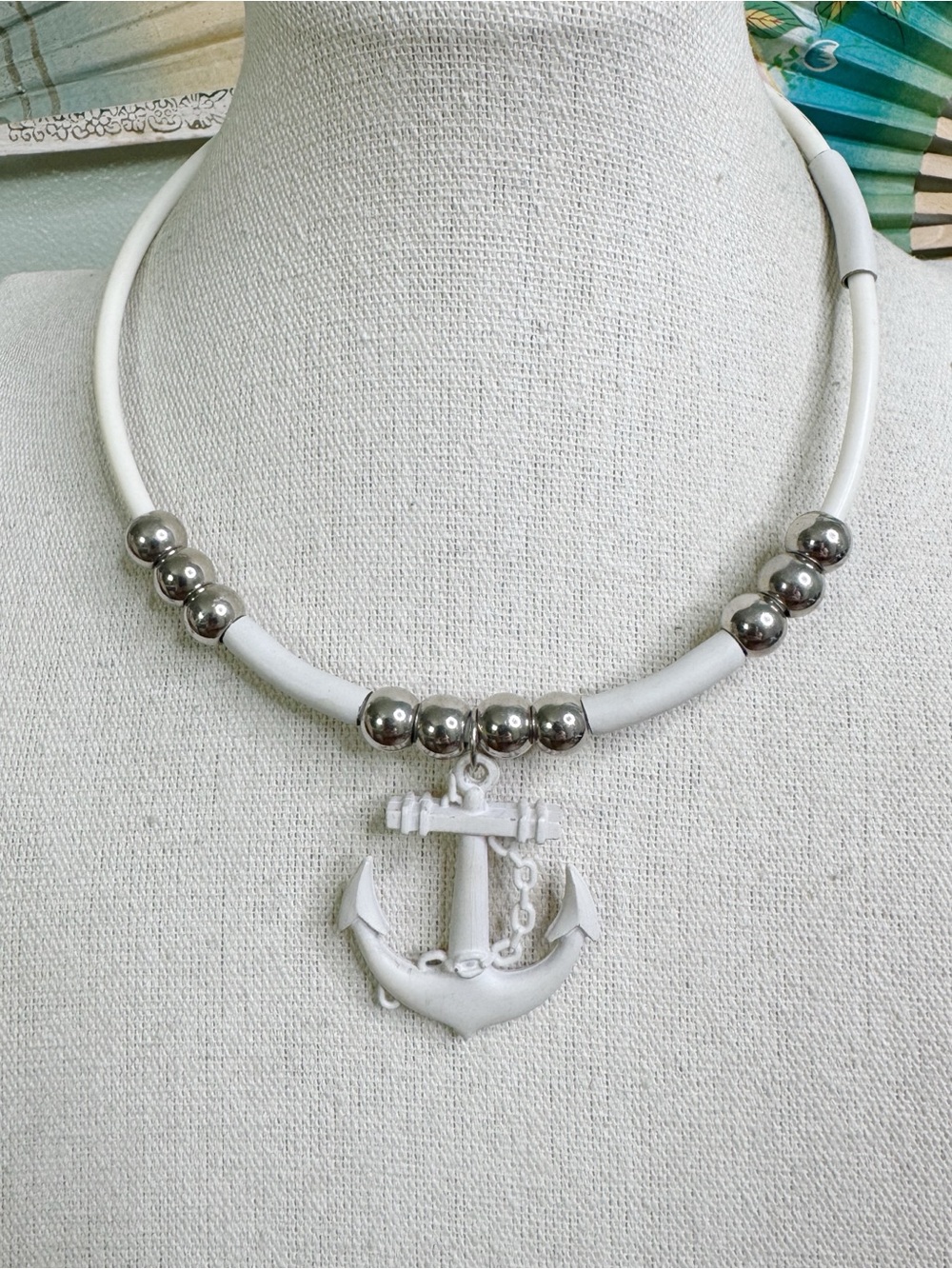 White Anchor Pendant Necklace - Nautical Women Jewelry